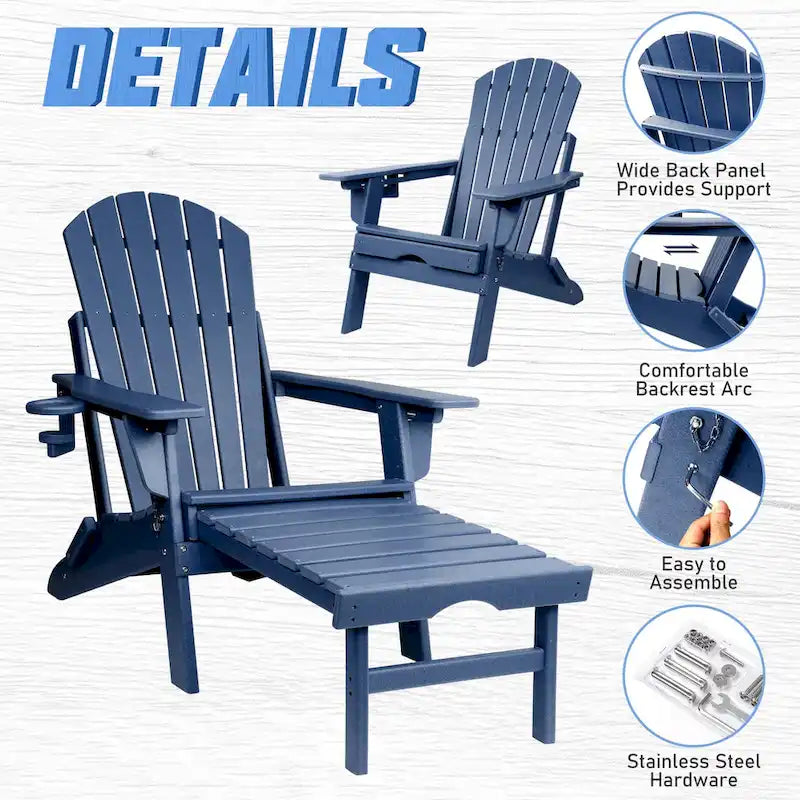 Sedia Adirondack Pieghevole e Regolabile Vrakae con Pouf