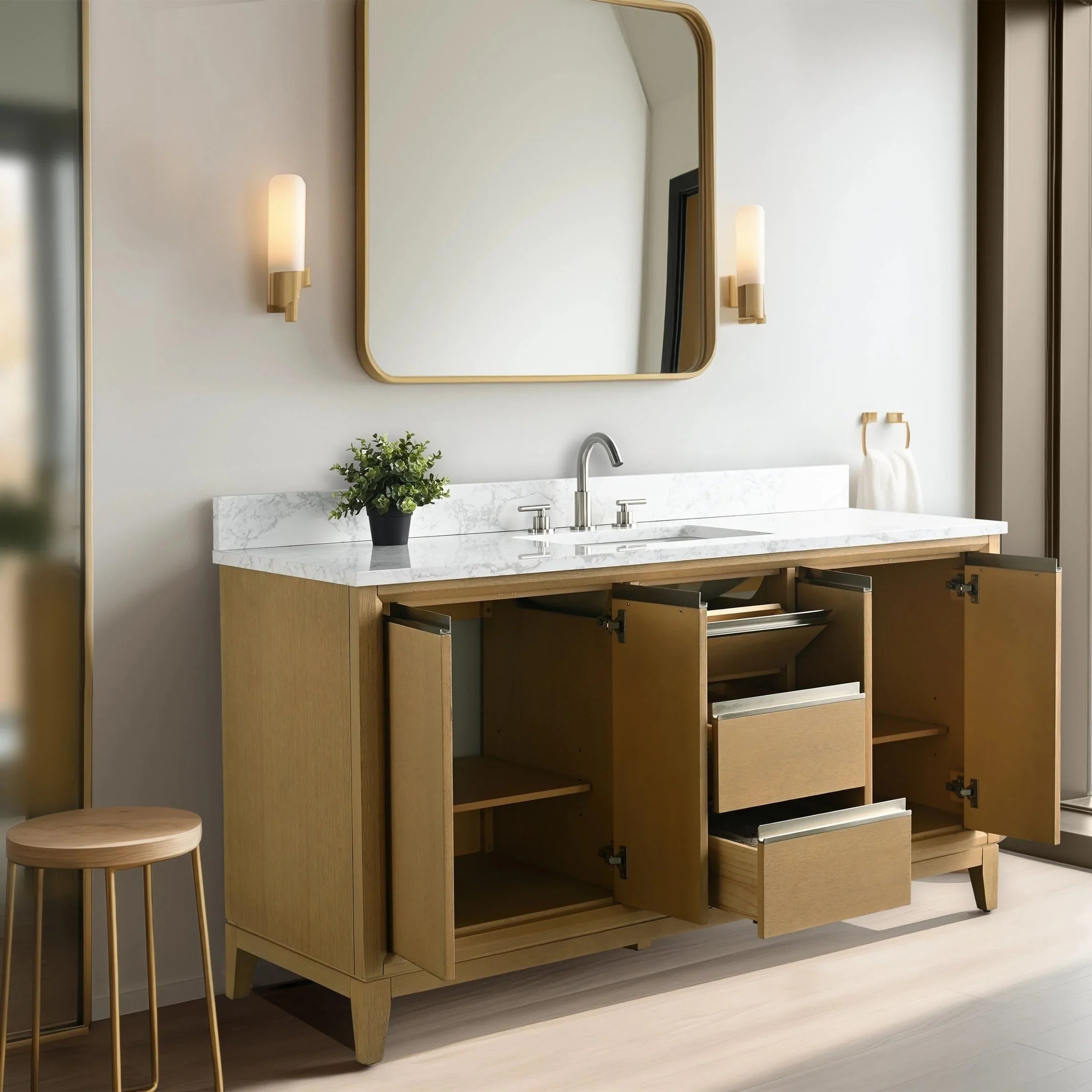Mobile da Bagno Vanity Art con Lavabo in Ceramica e Top in Marmo Ricomposto