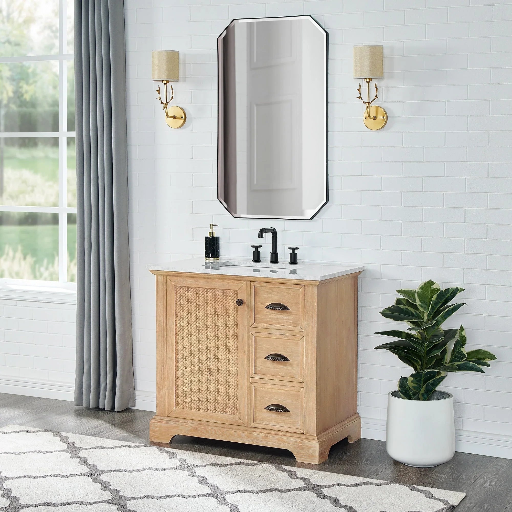 Hervas Bath Vanity with Natural Marble Top without Mirror