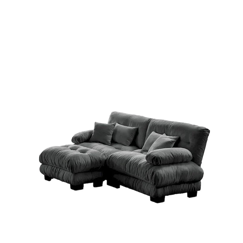 L Shaped Loveseat Sofa Chenille Sectional Couch with Lumbar Pillows