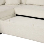 Divano componibile con letto estraibile e pouf contenitore, divano letto convertibile per soggiorno