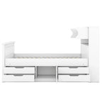 Letto a piattaforma Twin/Full Size Captain con 4 cassetti e mensole portaoggetti, struttura letto in legno massello con testiera libreria contenitore