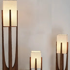 Lampade da terra a LED vintage in legno con paralume in tessuto