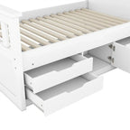 Letto a piattaforma Twin/Full Size Captain con 4 cassetti e mensole portaoggetti, struttura letto in legno massello con testiera libreria contenitore