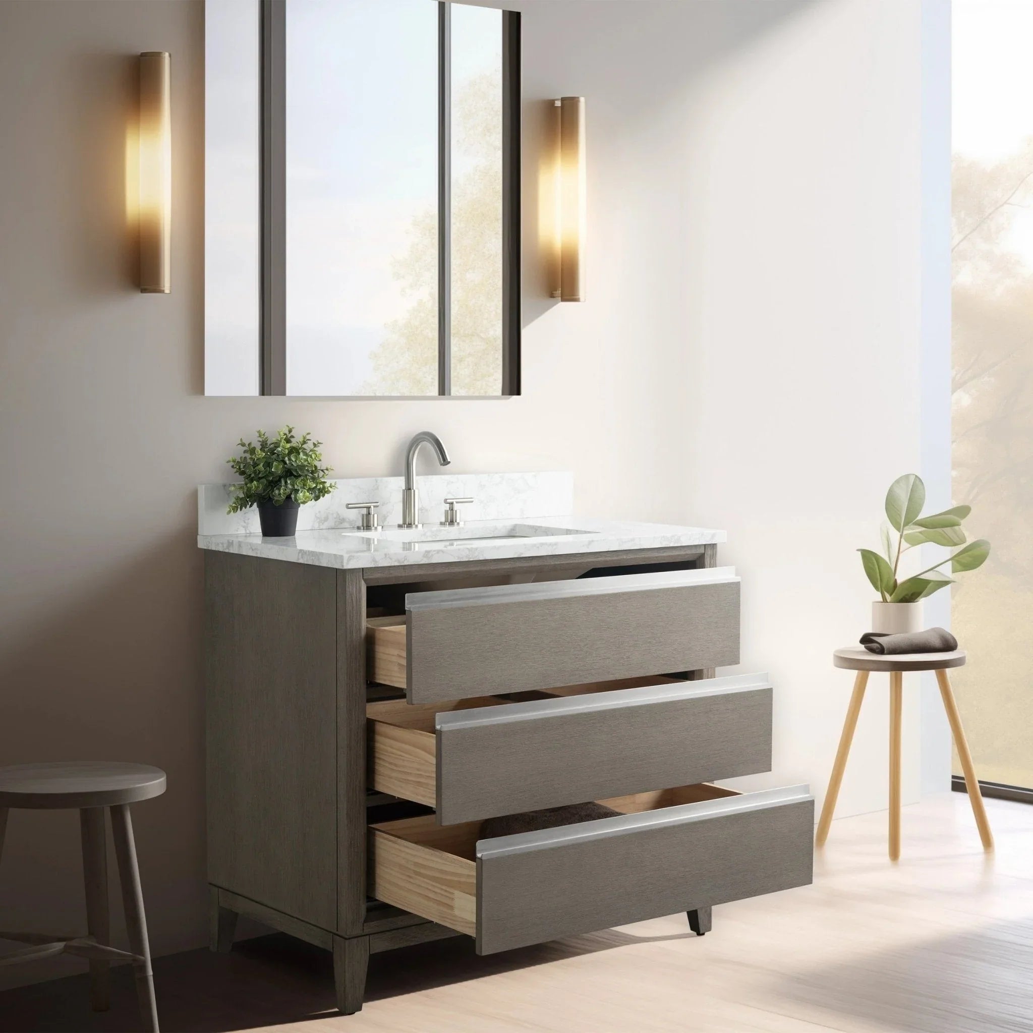 Mobile da Bagno Vanity Art con Lavabo in Ceramica e Top in Marmo Ricomposto
