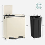 SONGMICS Pattumiera Doppia, 60L (16 Gallon) Contenitore per la Spazzatura in Acciaio Inossidabile, Mandorla