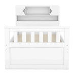 Letto a piattaforma Twin/Full Size Captain con 4 cassetti e mensole portaoggetti, struttura letto in legno massello con testiera libreria contenitore