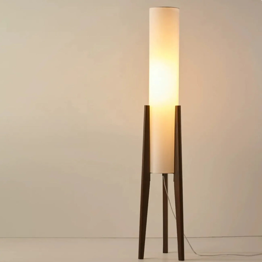 Lampade da terra a LED vintage in legno con paralume in tessuto