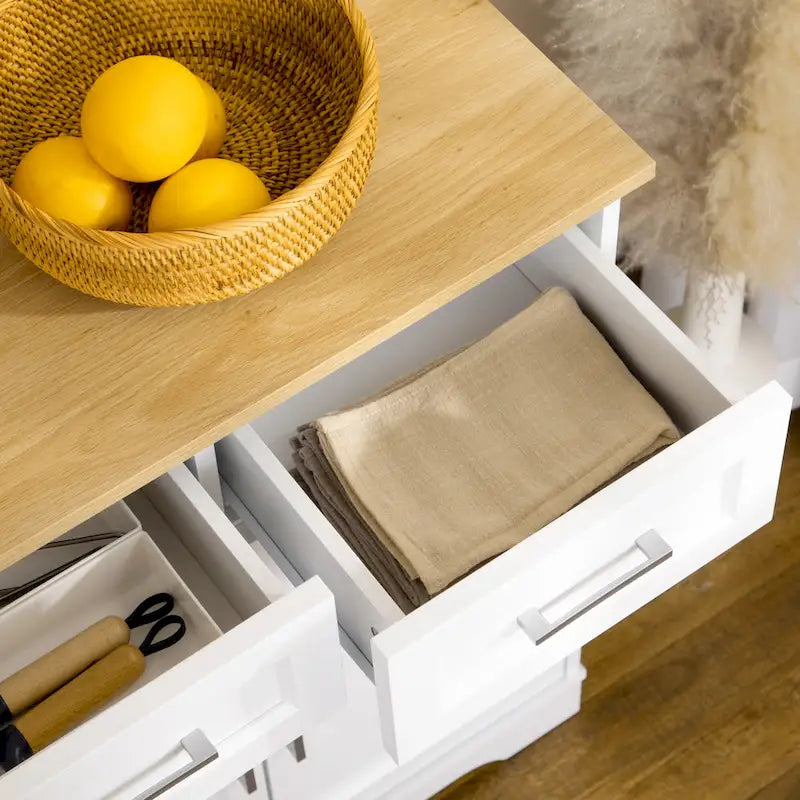 Credenza da Cucina Bianca con 3 Cassetti e Ripiano Regolabile