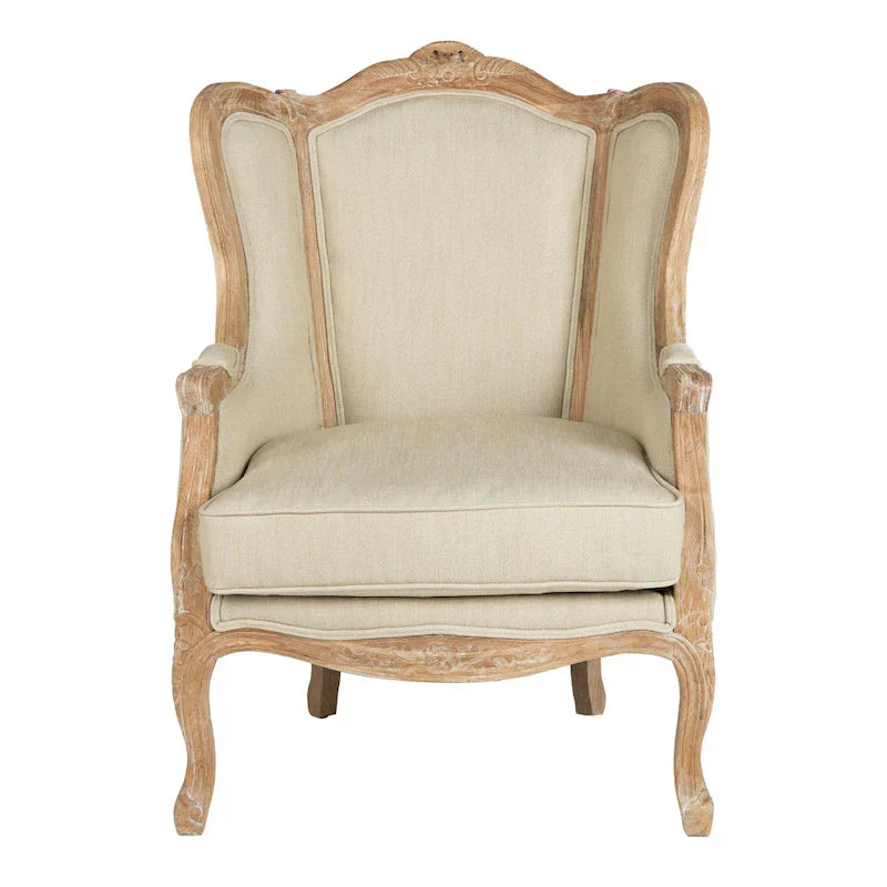Kali Oak Natural Linen Wing Chair - 34Wx34Dx40H