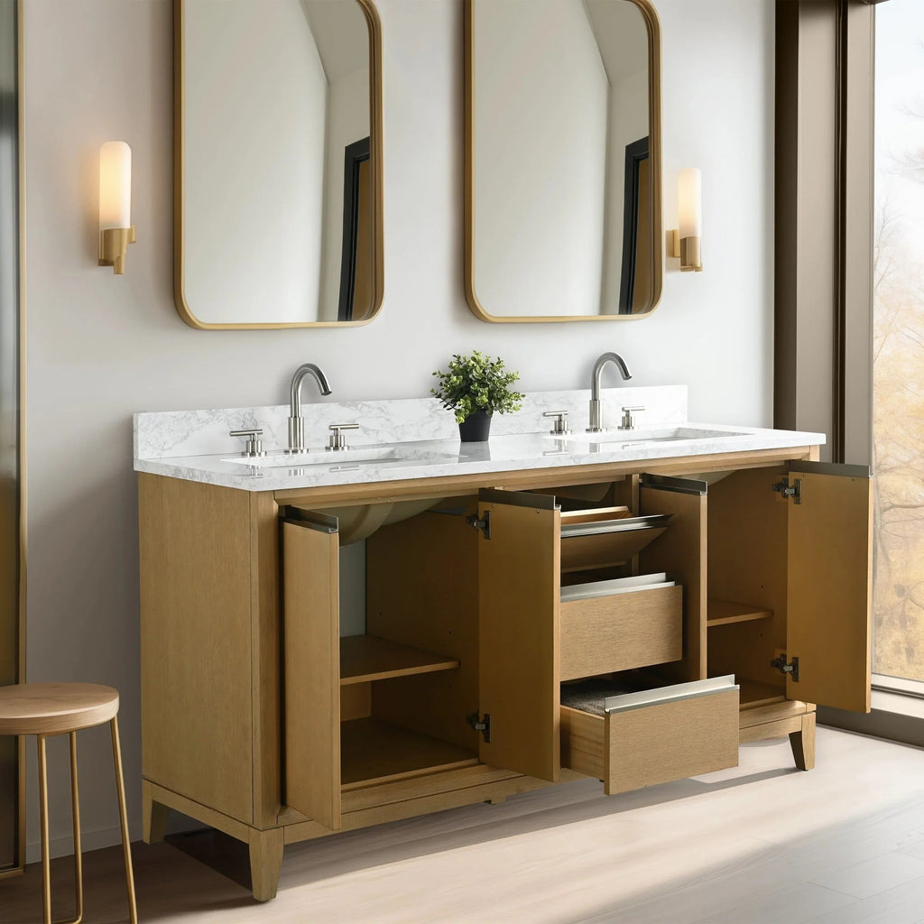 Mobile da Bagno Vanity Art con Lavabo in Ceramica e Top in Marmo Ricomposto