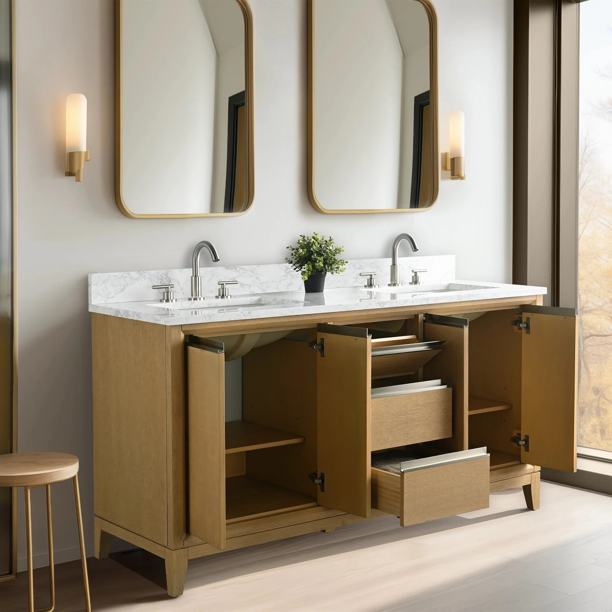 Mobile da Bagno Vanity Art con Lavabo in Ceramica e Top in Marmo Ricomposto