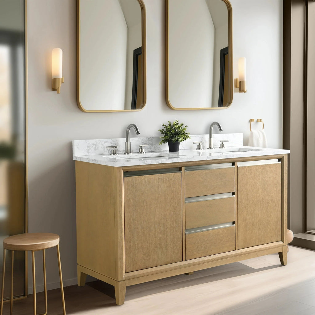 Mobile da Bagno Vanity Art con Lavabo in Ceramica e Top in Marmo Ricomposto