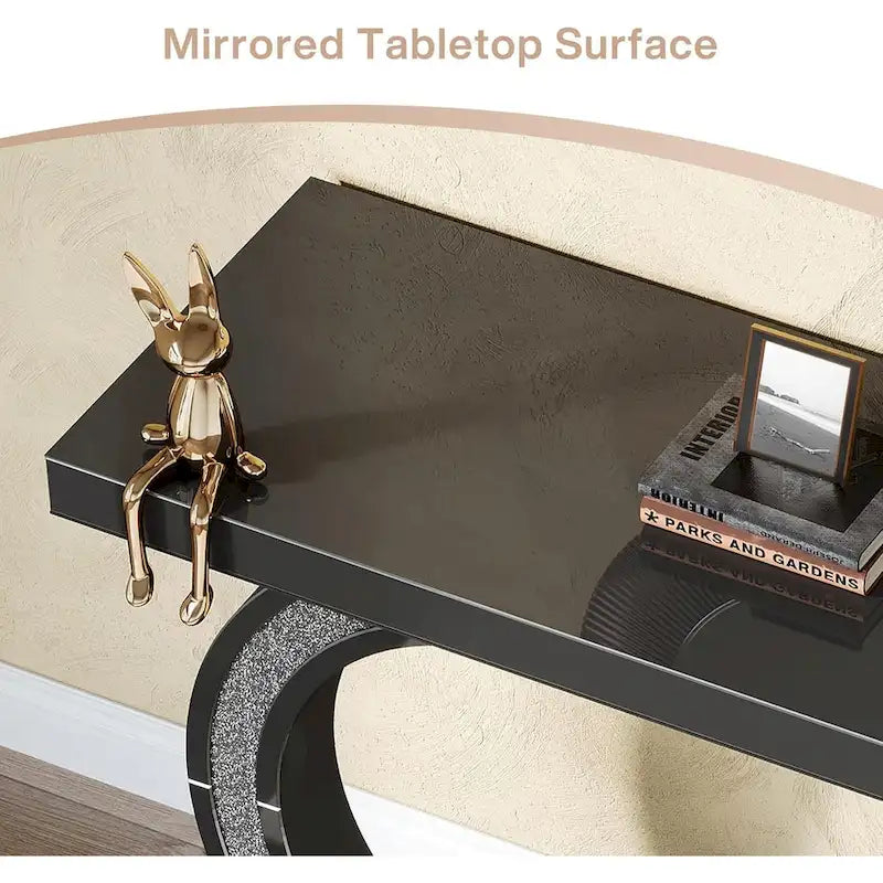 Console da Tavolo Argentata, Tavolino d'Ingresso con Specchio da 99 cm per Ingresso