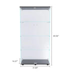 Lighted Two Door Glass Cabinet Glass Display Cabinet with 4 Shelves, Black