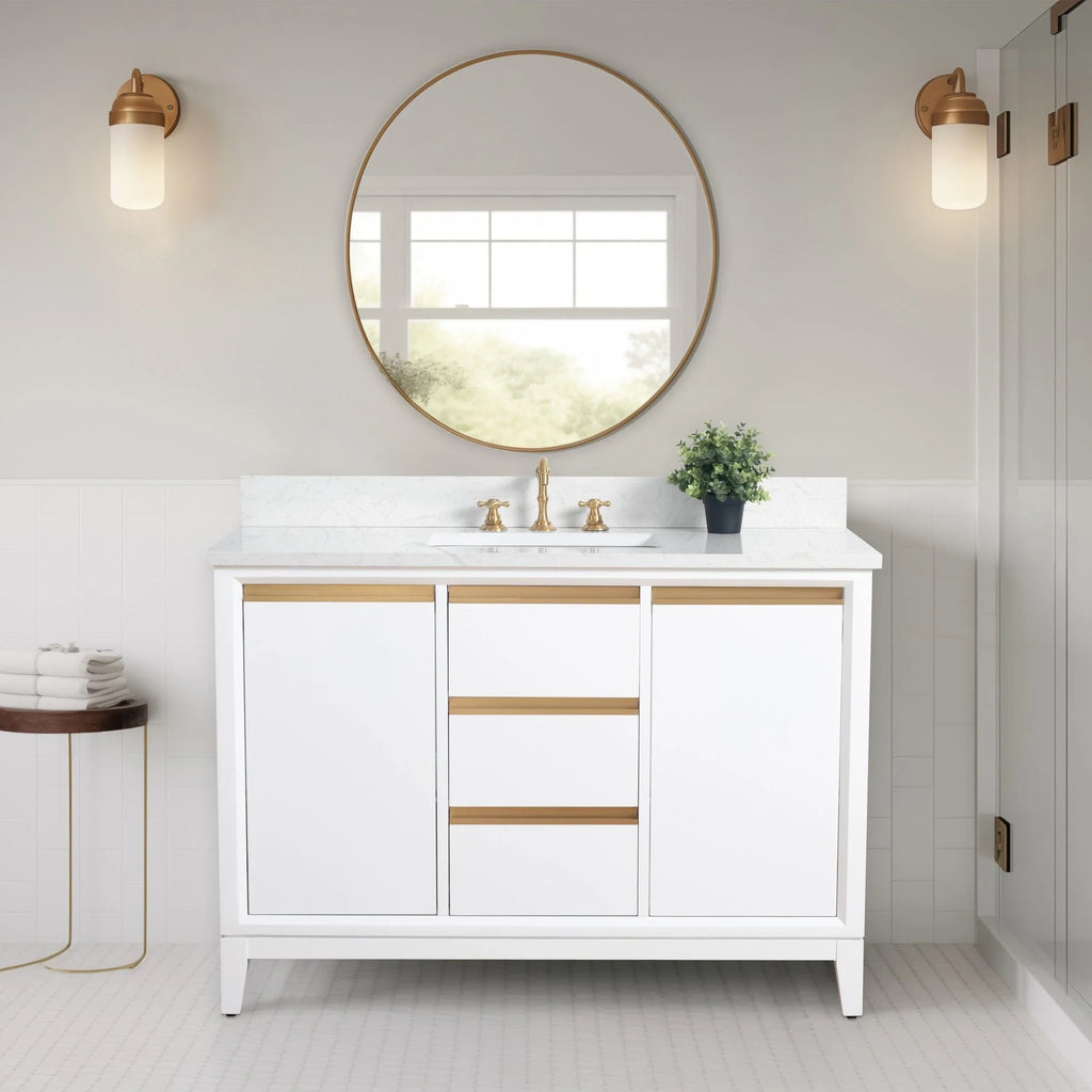 Mobile da Bagno Vanity Art con Lavabo in Ceramica e Top in Marmo Ricomposto