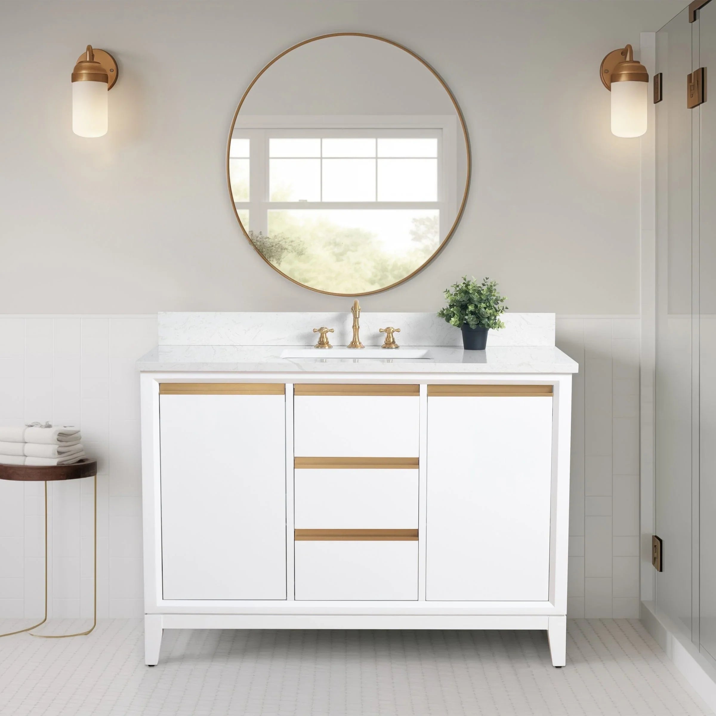Mobile da Bagno Vanity Art con Lavabo in Ceramica e Top in Marmo Ricomposto