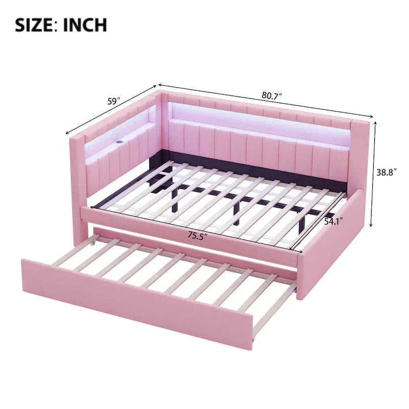 Letto imbottito a piattaforma con porte USB e illuminazione a LED - Struttura letto matrimoniale/singola con 2 cassetti portaoggetti - Camera da letto moderna