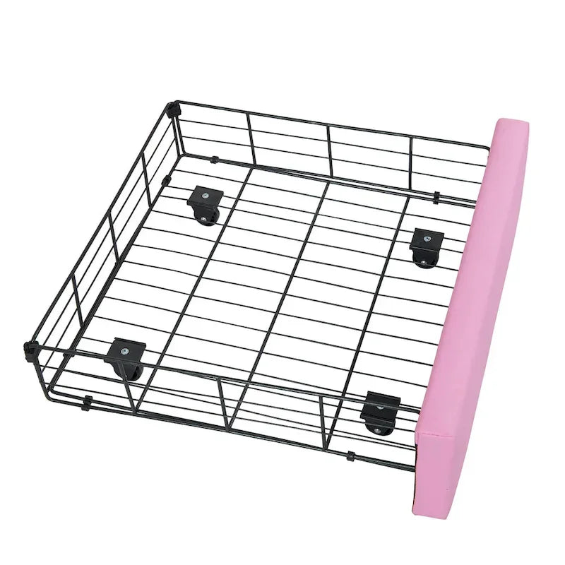Letto Imbottito Singolo con Luci LED, Letto Imbottito Moderno da Principessa con Testiera a Corona, un Cassetto, Rosa+Bianco