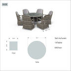 Set da pranzo rotondo da esterno in 7 pezzi in vimini di rattan con cuscini di Moda Furnishings