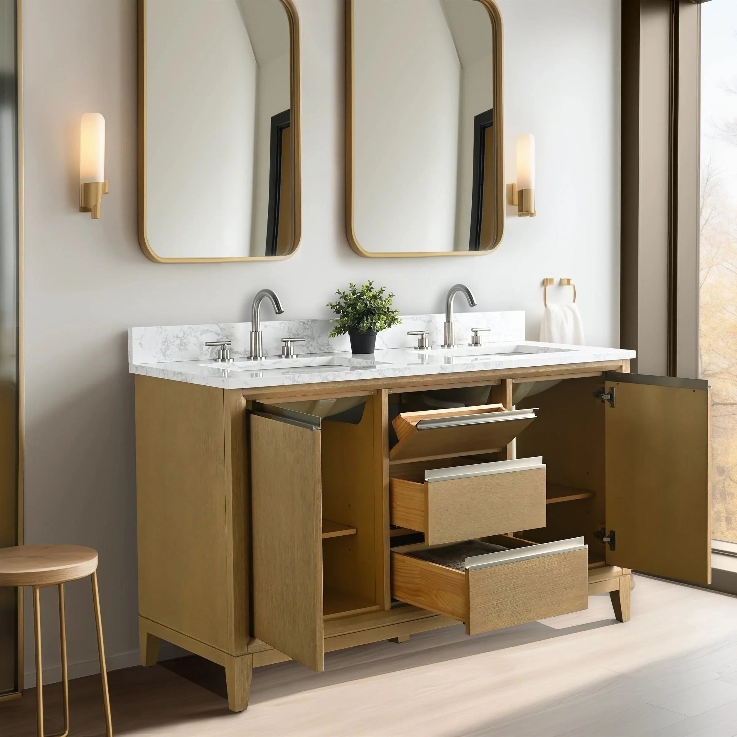 Mobile da Bagno Vanity Art con Lavabo in Ceramica e Top in Marmo Ricomposto
