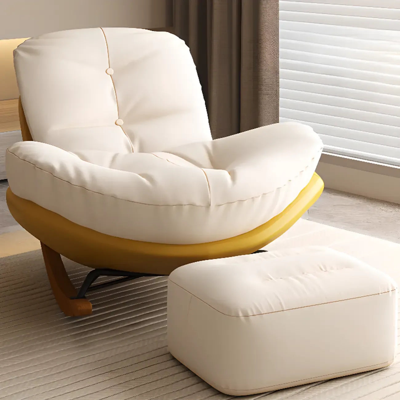 Sedia a dondolo scandinava imbottita con pouf opzionale