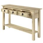 Tavolo Consolle Rustico in Pino Massiccio per Ingresso, Bianco Decapato / Marrone Antico / Grigio Decapato / Non Verniciato, 3 Cassetti