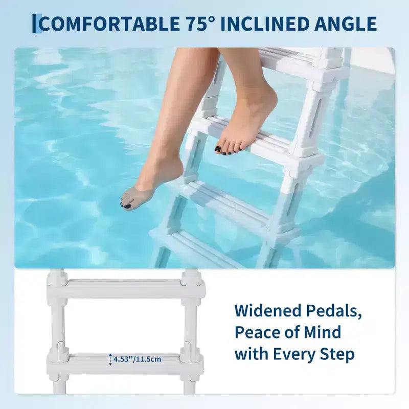 Scaletta per piscina per impieghi gravosi a 5 gradini con doppio corrimano, gradini in PE antiscivolo robusti, capacità 180 kg, adatta per piscine interrate e fuori terra da 122-137 cm