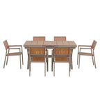 Set da pranzo all'aperto di 7 pezzi con tavolo allungabile e 6 sedie con braccioli