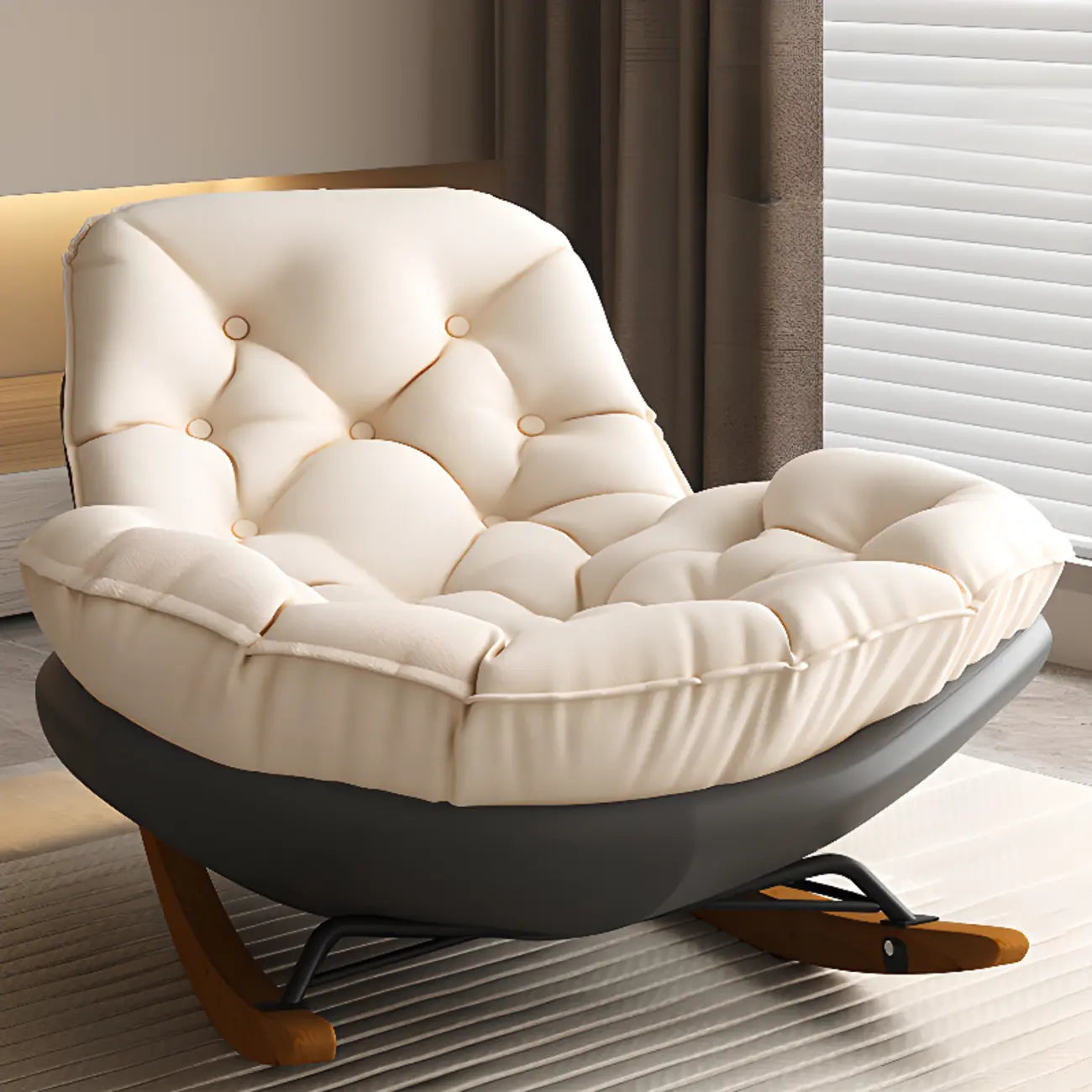 Sedia a dondolo scandinava imbottita con pouf opzionale