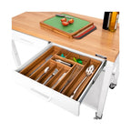 Tavolo da lavoro a isola con piano in legno massello, 48 W x 24 P x 36 H, bianco