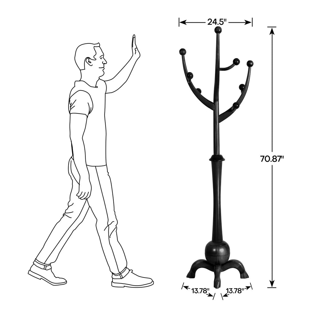 Appendiabiti da terra "ramo d'albero" in legno di gomma con 8 ganci - 24,5L x 70,87H