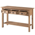 Tavolo Consolle Rustico in Pino Massiccio per Ingresso, Bianco Decapato / Marrone Antico / Grigio Decapato / Non Verniciato, 3 Cassetti