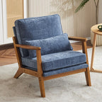 Poltrona d'accento rivestita in misto lino con gambe in legno e un cuscino, beige