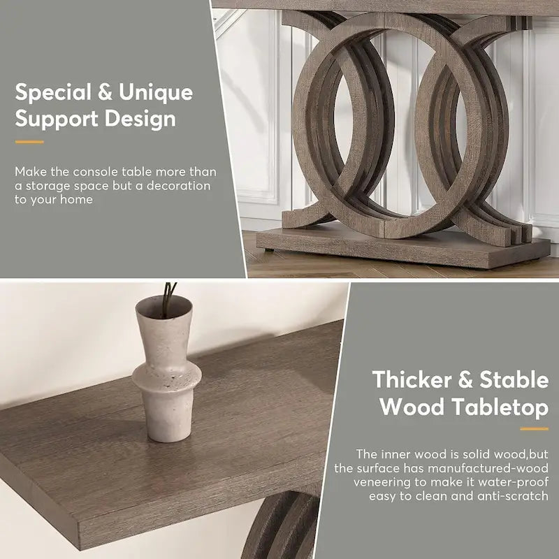 Consolle Vintage con Base Geometrica Tavolo da Ingresso in Legno