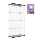Lighted Two Door Glass Cabinet Glass Display Cabinet with 4 Shelves, Black