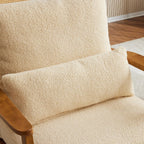 Poltrona d'accento rivestita in misto lino con gambe in legno e un cuscino, beige