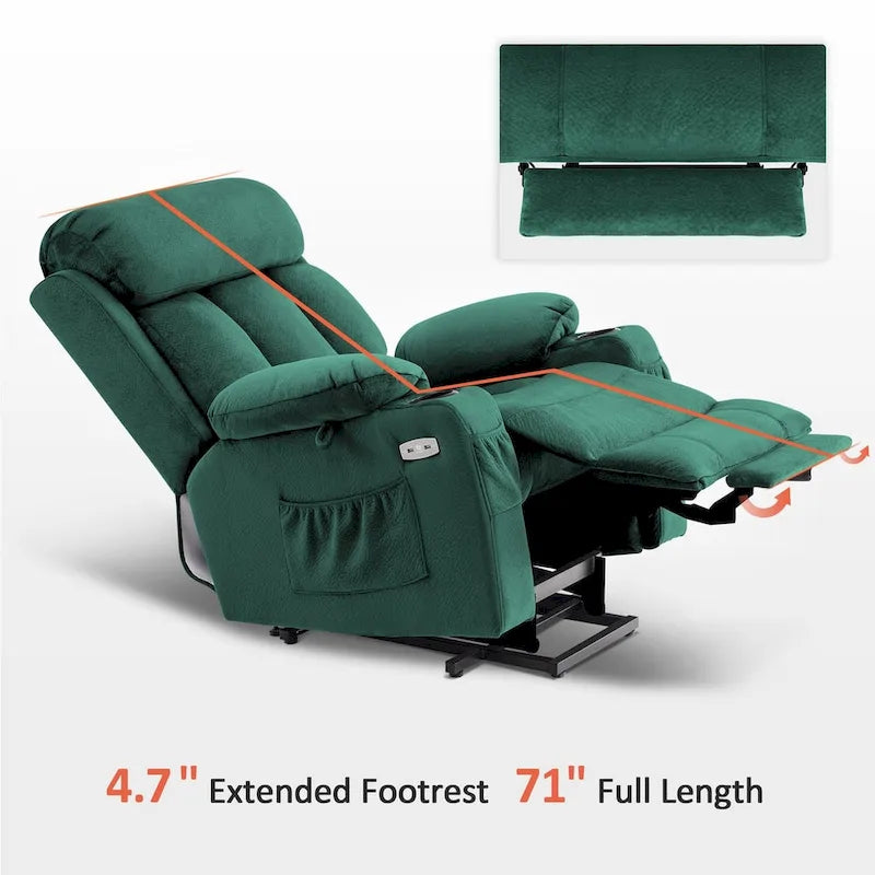 MCombo Large Power Lift Recliner with Extended Footrest for Big and Tall Elderly People, Hand Remote, Cup Holders, Fabric 7426
