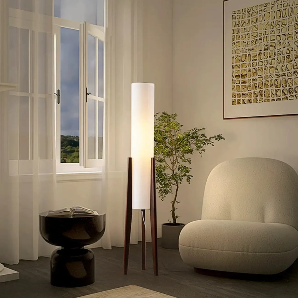 Lampade da terra a LED vintage in legno con paralume in tessuto