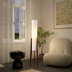 Lampade da terra a LED vintage in legno con paralume in tessuto