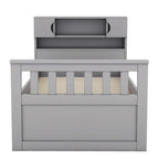 Letto a piattaforma Twin/Full Size Captain con 4 cassetti e mensole portaoggetti, struttura letto in legno massello con testiera libreria contenitore