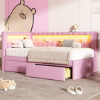 Letto imbottito a piattaforma con porte USB e illuminazione a LED - Struttura letto matrimoniale/singola con 2 cassetti portaoggetti - Camera da letto moderna