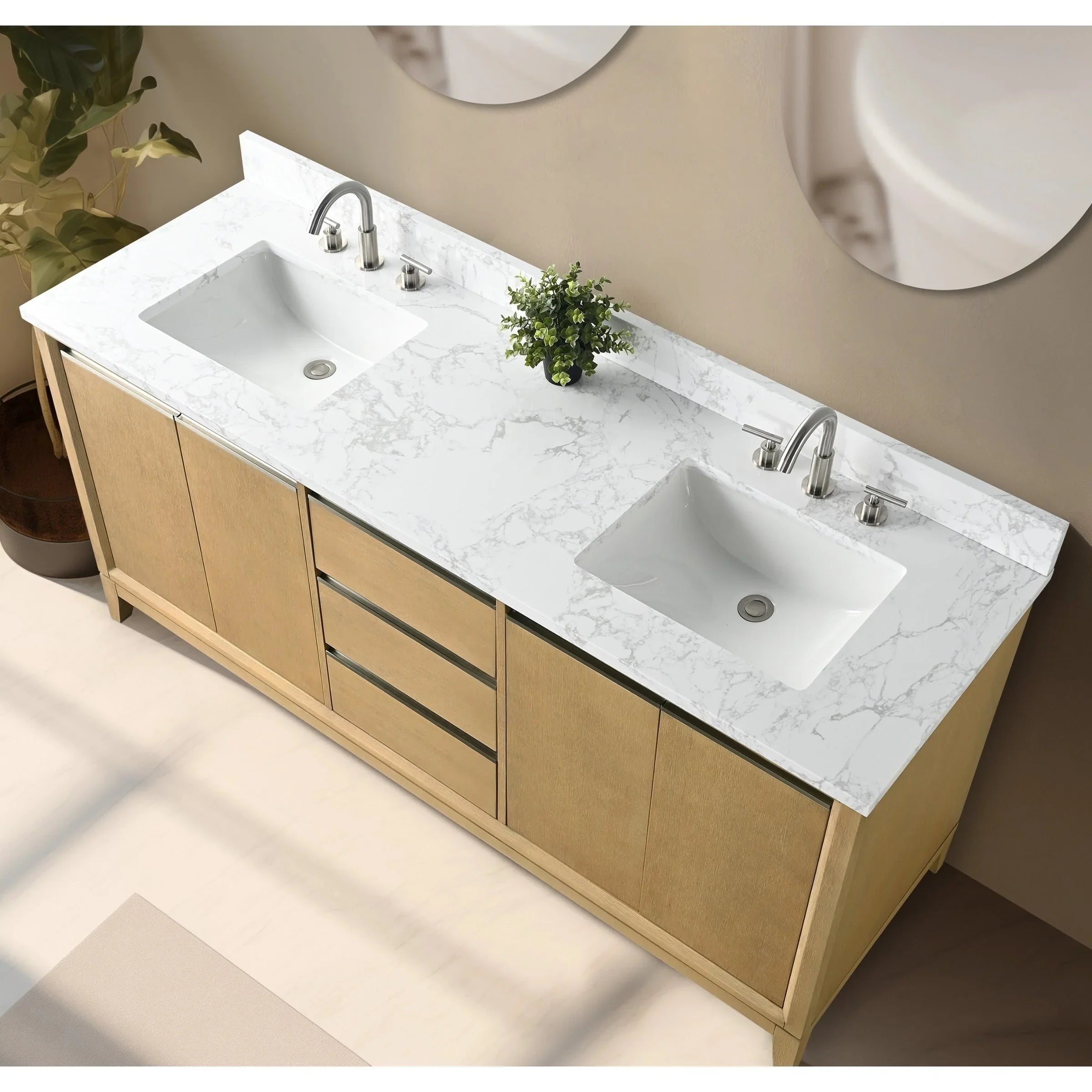 Mobile da Bagno Vanity Art con Lavabo in Ceramica e Top in Marmo Ricomposto