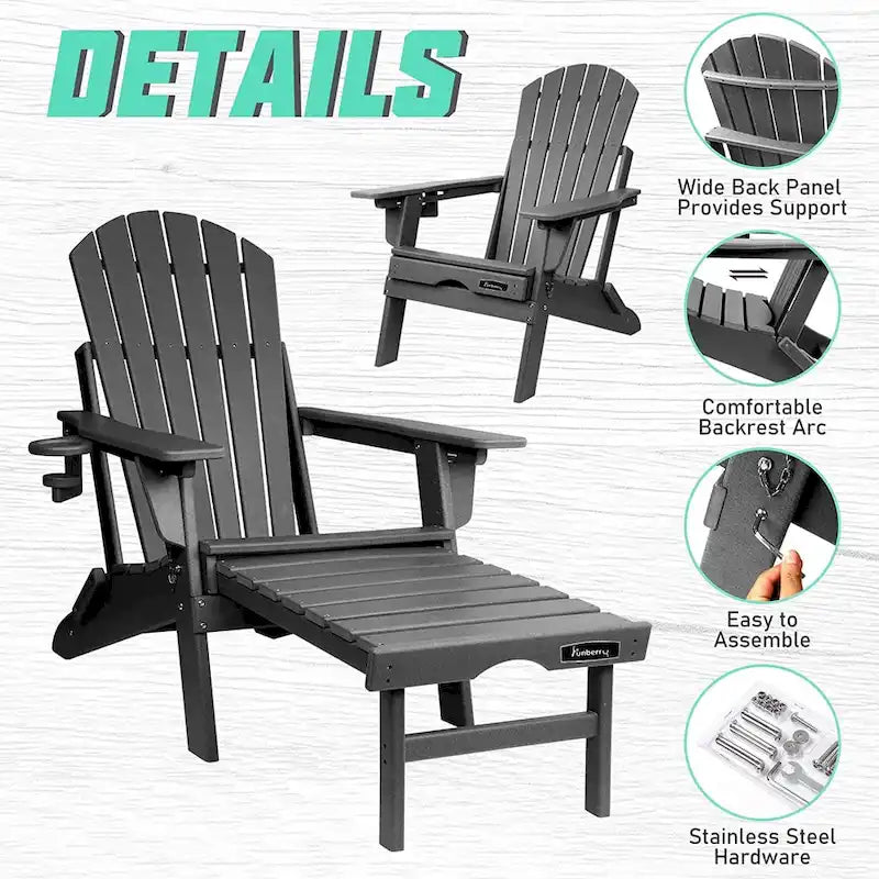 Sedia Adirondack Pieghevole e Regolabile Vrakae con Pouf