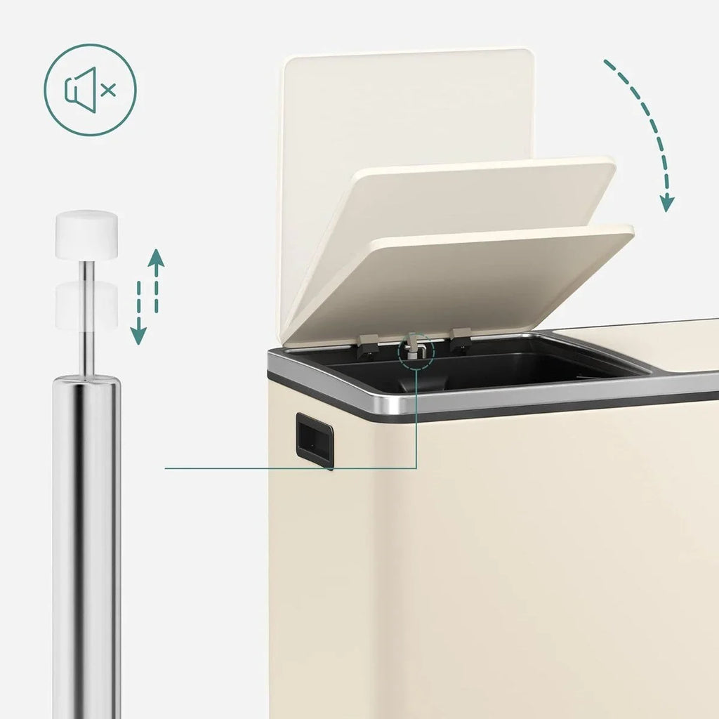 SONGMICS Pattumiera Doppia, 60L (16 Gallon) Contenitore per la Spazzatura in Acciaio Inossidabile, Mandorla