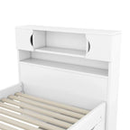 Letto a piattaforma Twin/Full Size Captain con 4 cassetti e mensole portaoggetti, struttura letto in legno massello con testiera libreria contenitore