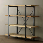 Industrial Wooden Metal Wall Bookshelf 4-Tier