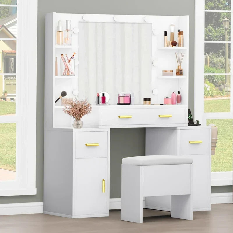 Toeletta con prese incorporate e specchio illuminato, 55,1A x 43,3L x 15,74P