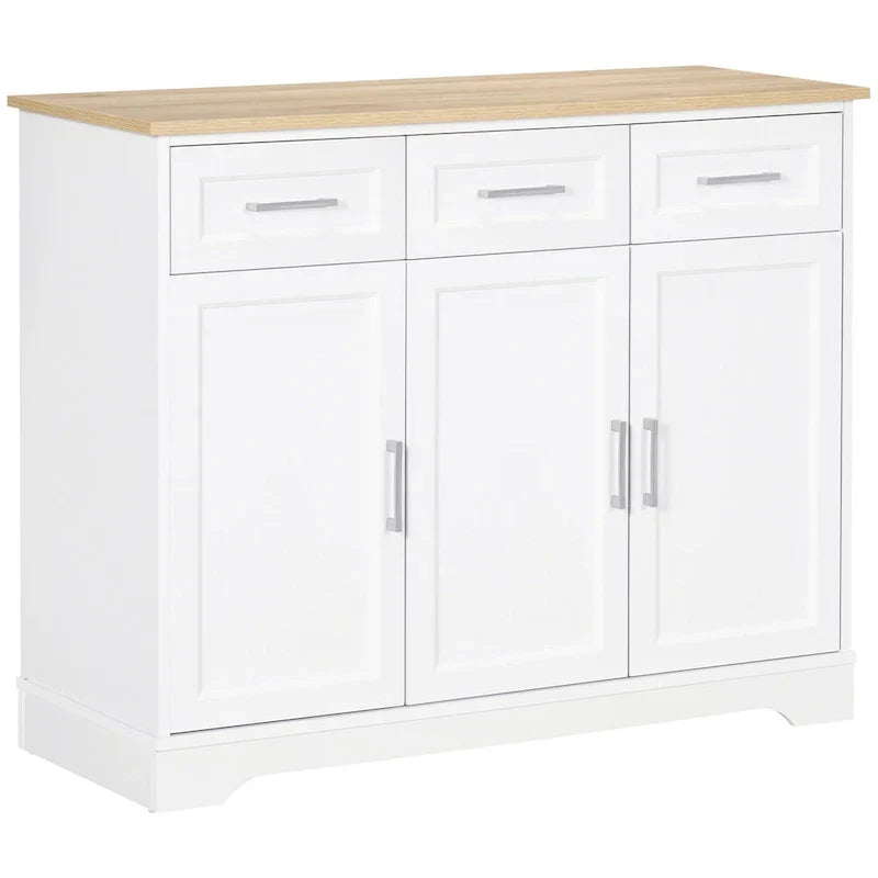 Credenza da Cucina Bianca con 3 Cassetti e Ripiano Regolabile