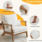 Poltrona d'accento rivestita in misto lino con gambe in legno e un cuscino, beige